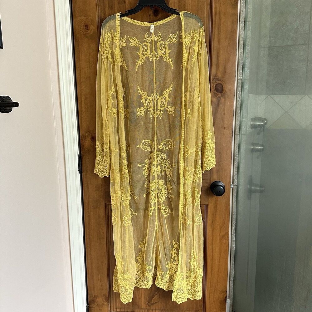 Wishlist Duster Cardigan Coverup Sm/Med Mustard Yellow Open Front Whimsy Boho